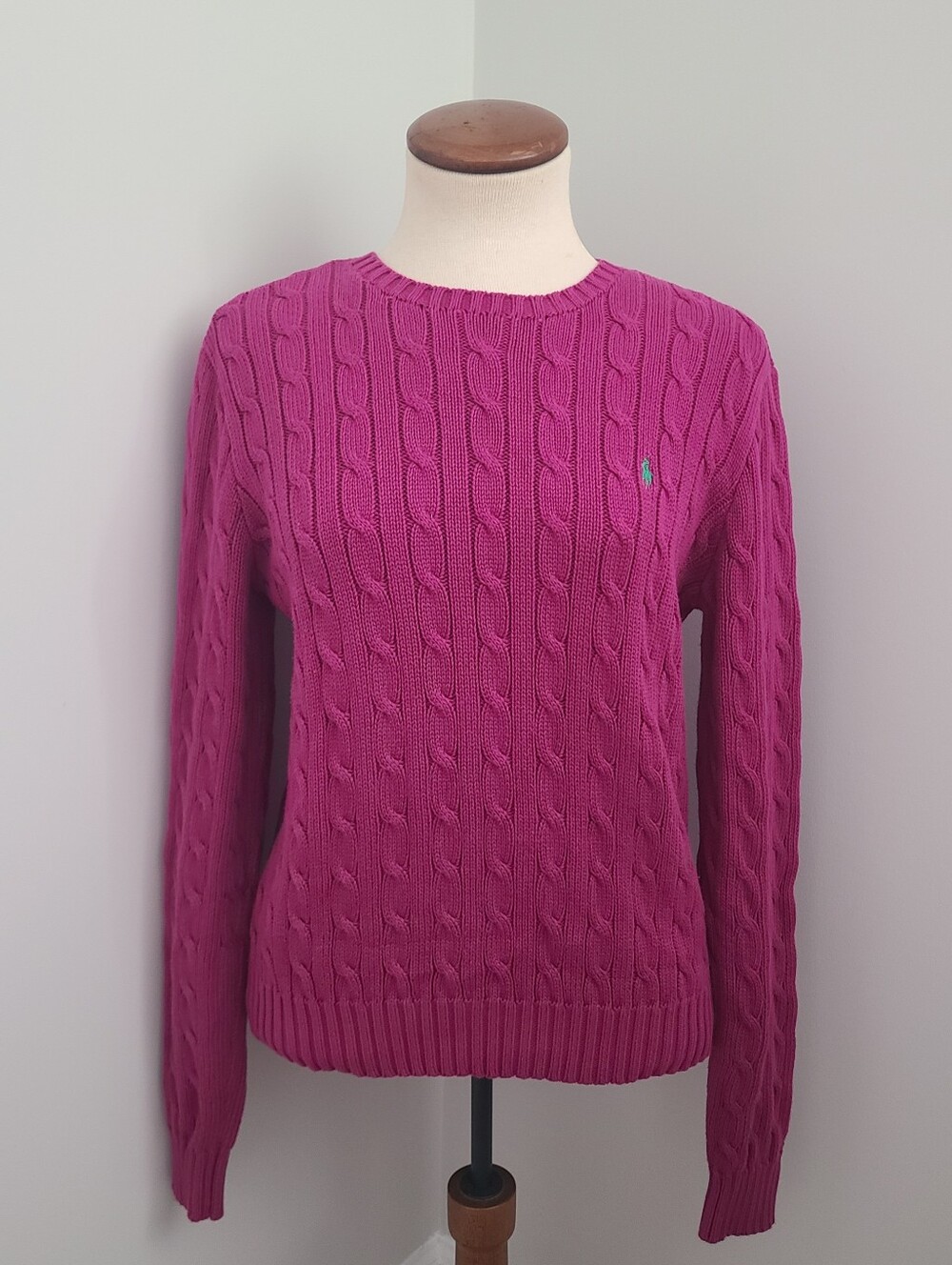 Ralph Lauren Cable Knit Sweater L Preppy Polo Pony Logo Embroidered Old Money